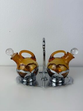 Vintage Farber Bros Amber Glass Cruet Set